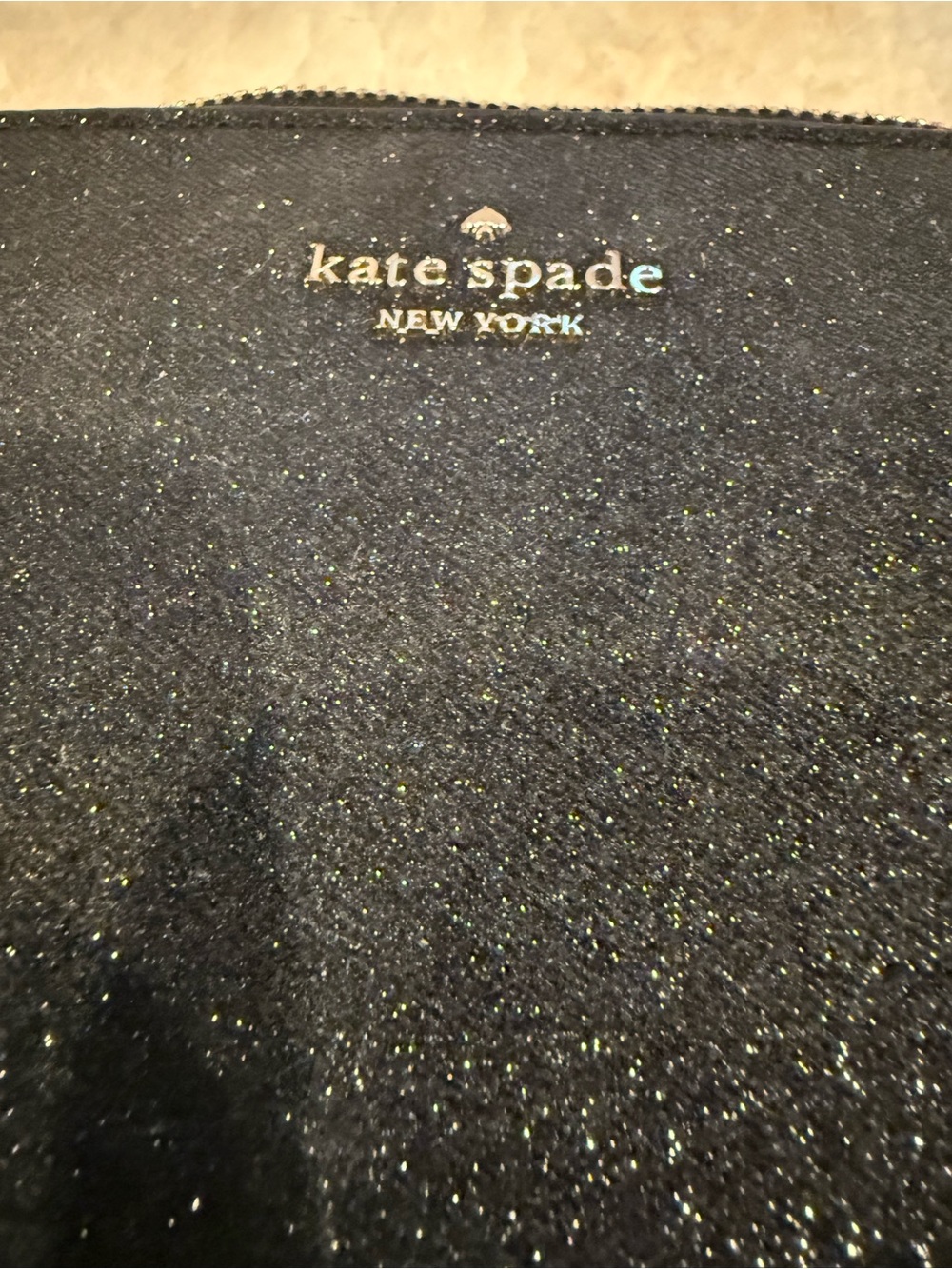kate spade New York Black Glitter Cosmetic Bag 7.24" W x 4.01" H x 3.54" D - Picture 5 of 15
